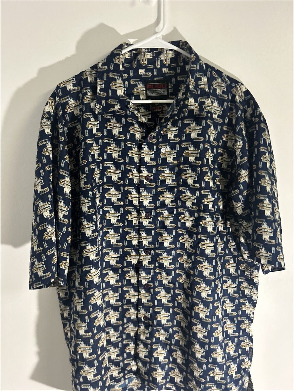 Vintage 90's FUBU Button Up Shirt All Over Print Logo Men Size L